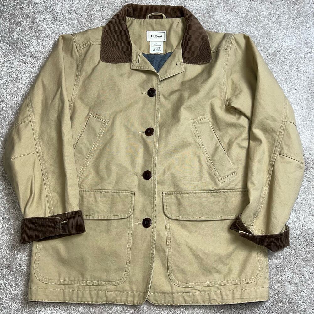 Vintage L.L BEAN Barn Jacket Womens size XS Petite Tan Field Chore Coat Cotton
